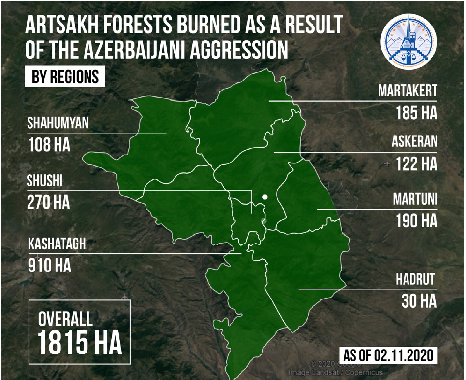 Burnt forests in Artsakh/ Nagorno-Karabakh due to Azerbaijani incendiary attacks using white phosphorus